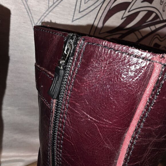 DR MARTENS 9788 4UK 6US Vintage Y2K Brick Red Patent Zip Moto Logo Boots England - Picture 9 of 16